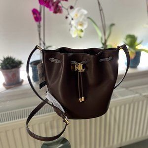 NWT Leather Ralph Lauren Medium Andie Drawstring Bucket Bag